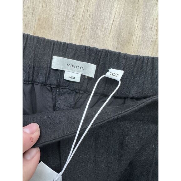 VINCE Women's M Black Straight Leg Linen Blend Pull On Slacks V963722291 Stretch - Picture 2 of 5